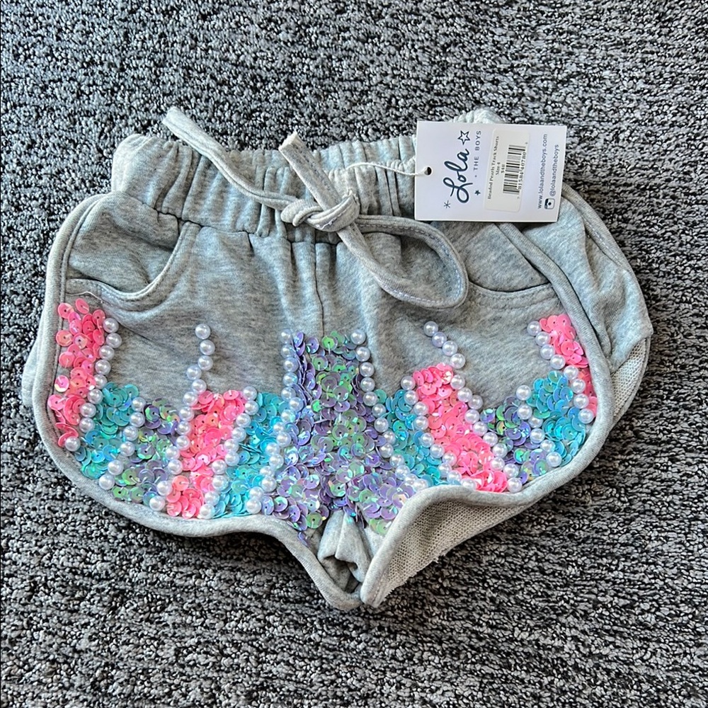 Gray Sequin/Pearl Embellished Shorts